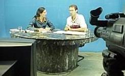 Estdio da TV Taiam  durante entrevista ao vivo